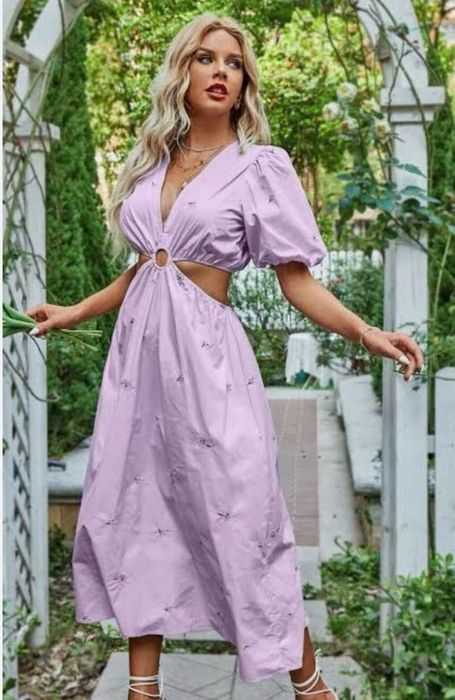 ZARA рокля лила с бродирани цветя М