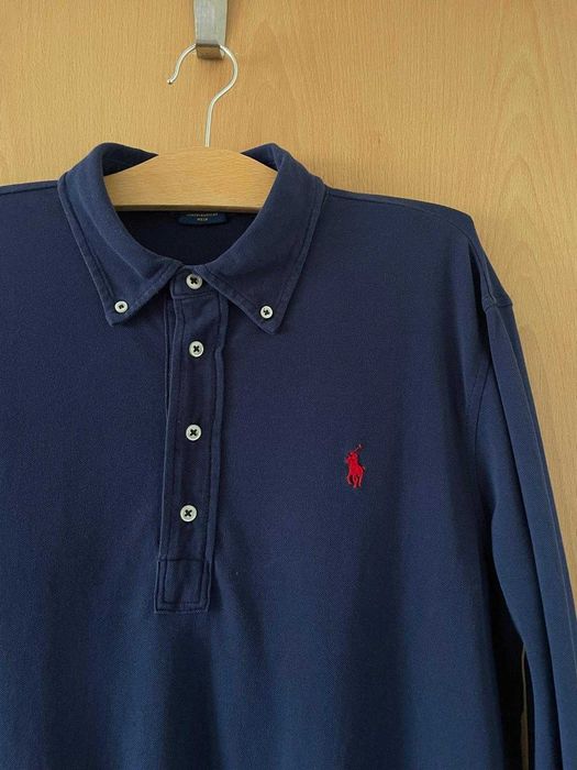 Bluza cu maneci lungi bleumarin si guler polo Ralph Lauren, marimea L