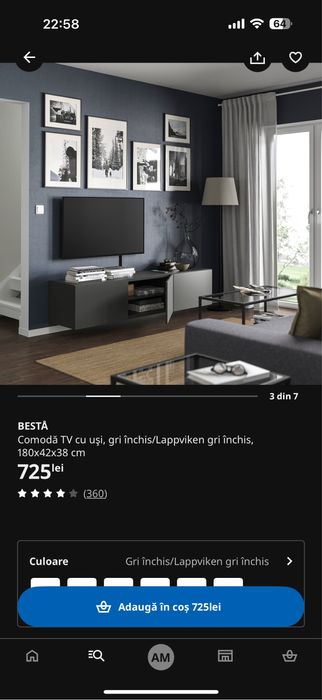 Comoda TV gri inchis cu usi