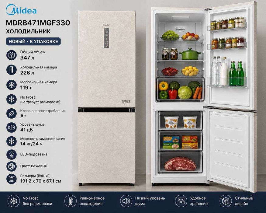 Холодильник MIDEA MDRB471MGF330 NEW 2026 Oficial PRODUKT