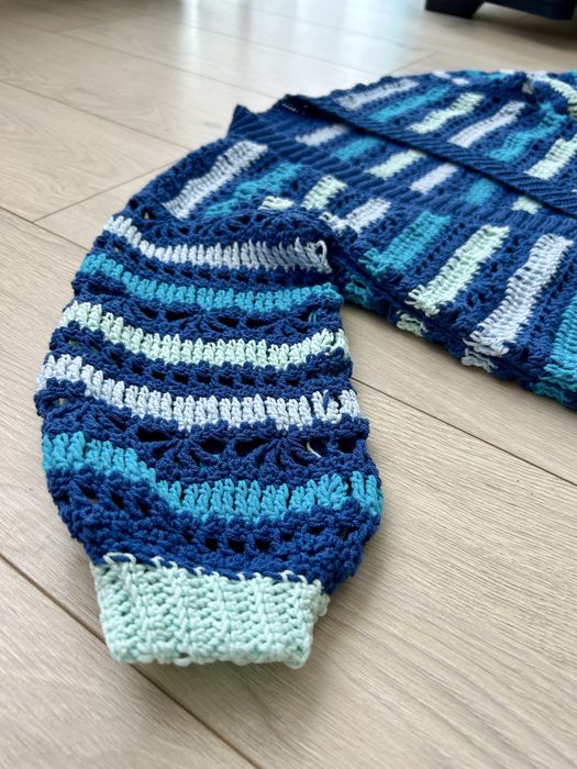 Cardigan crosetat manual albastru verde multicolor