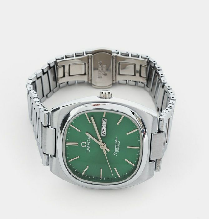 Omega Seamaster Quartz – Original Shveysariya soati, yashil dial, vint