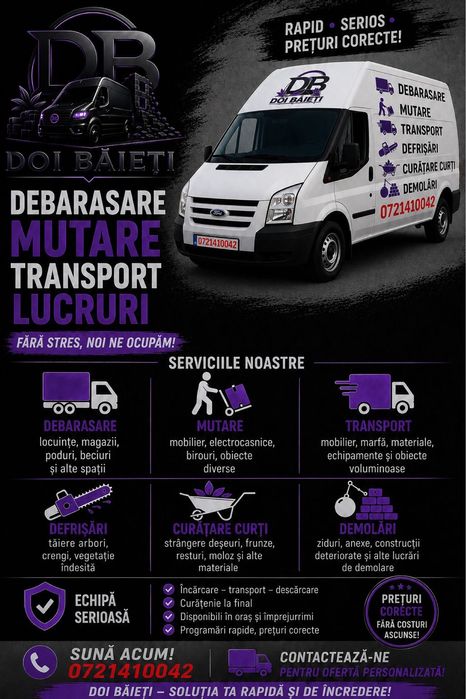 Debarasari, demolari, mutari, defrisari, curatare curti.
