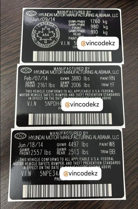 ВИНКОД, VIN-наклейки, шильдики