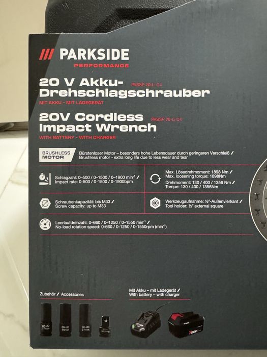 PARKSIDE PERFORMANCE 20V ударен гайковерт – чисто нов