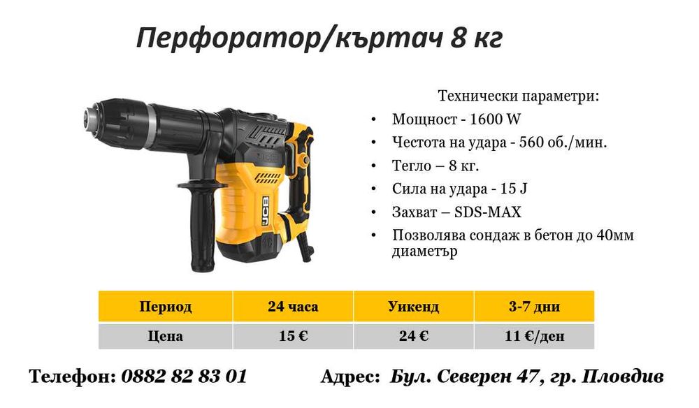 Перфоратор/къртач 8 кг под наем