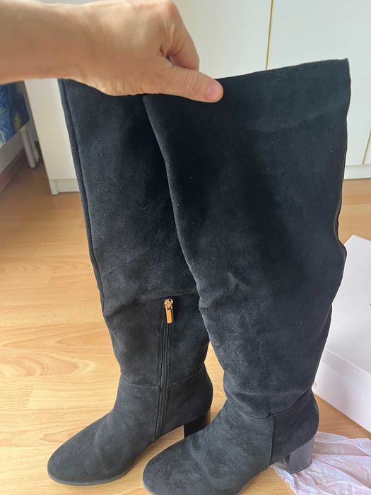 Cizme dama 38 negre, inlocuitori piele un pic peste genunchi