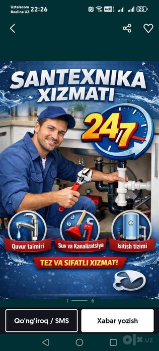 Santexnik xizmati 24 / 7 Toshkent shahar buylap