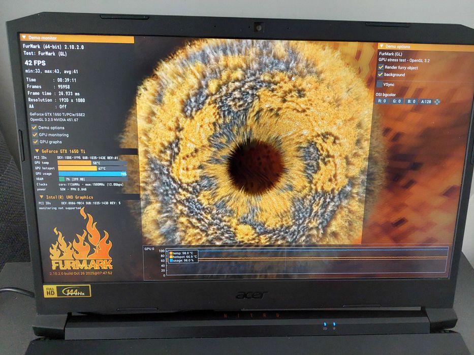 16GB RAM, GTX 1650 Ti 4GB, Core i5-10300H, 15.6" FULL HD 144Hz геймърски лаптоп Acer Nitro 5 AN515