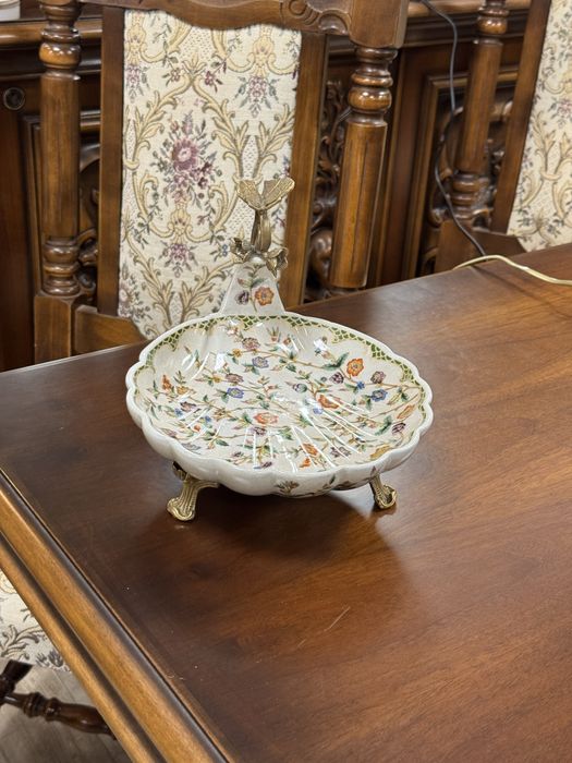 Fructiera din portelan craquelle si elemente bronz