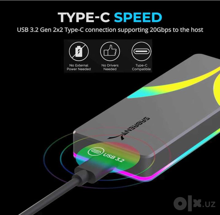 SABRENT Rocket RGB USB C 20Gbps M.2 SATA/NVMe SSD Enclosure (EC-RGBG)