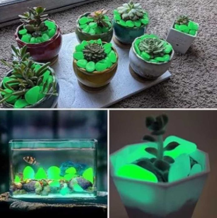 Светещи, декоративни, цветни градински камъни 100 бр.