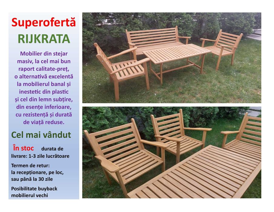 mobilier terasa gradina lemn masiv canapea fotoliu banca masa scaune