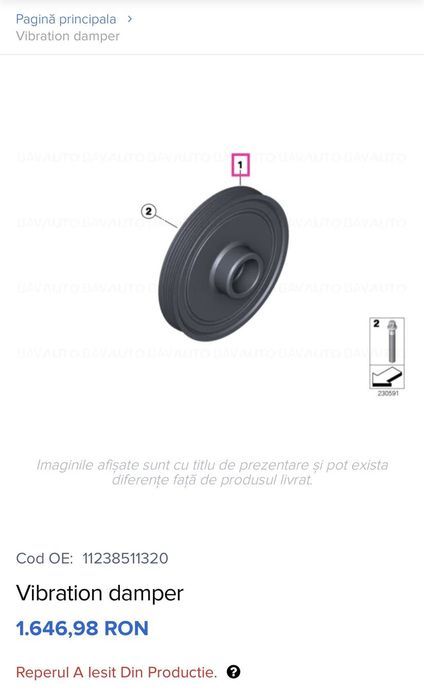 Fulie vibrochen / motor Originală MINI R56 etc (Motoare N47N) - Cod 11238511320
