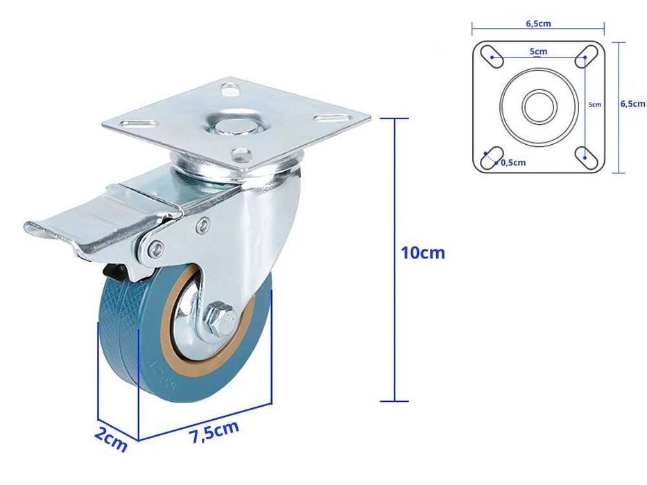 Set 4 roti pivotante industriale cauciuc silentioase rotative 7.5cm gr