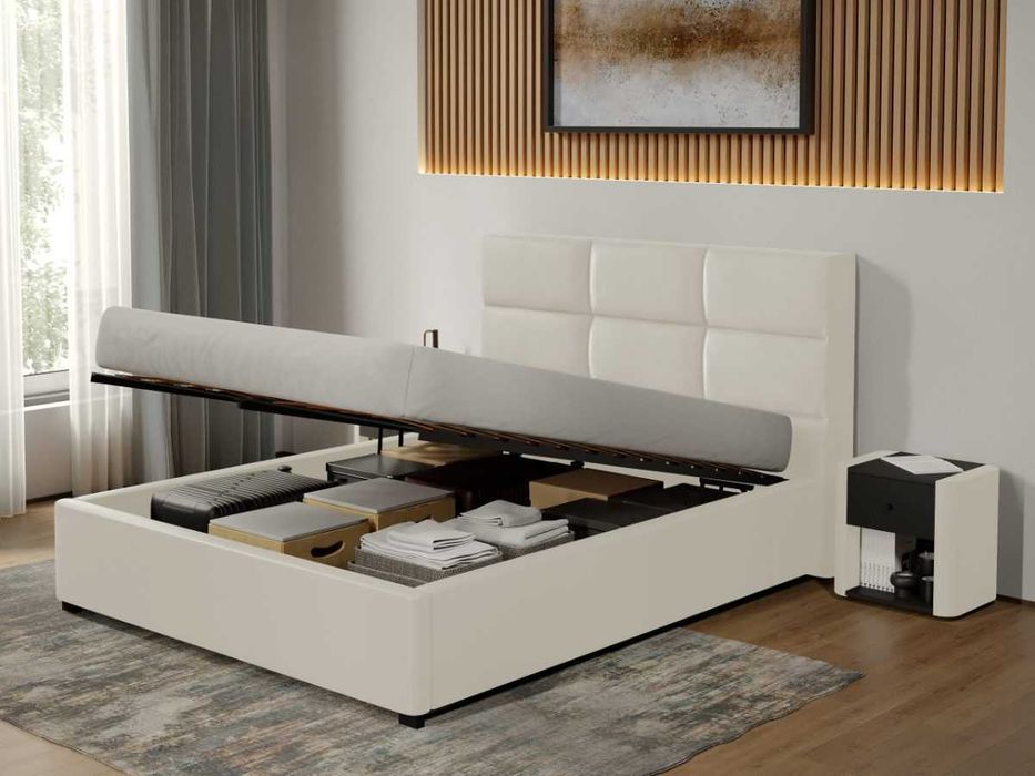 Pat Tapitat Cico 190 rabatabil 170 x 114 C1 din piele/stofa Alb Nube 1