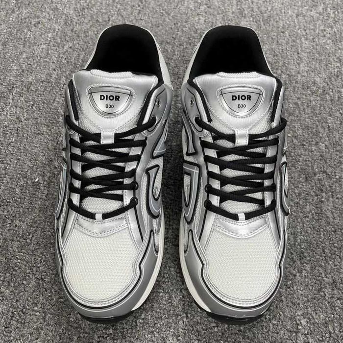 Dior B30 White Mesh Silver-Tone Metallic Calfskin