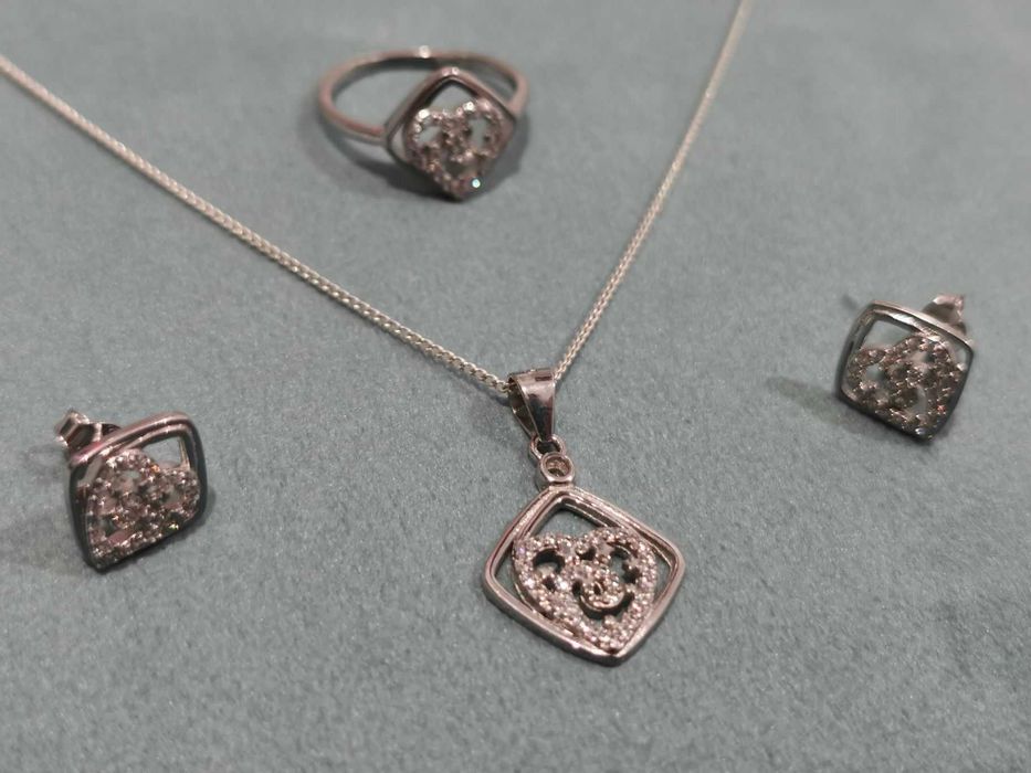 Set argint 925 - lant, pandantiv, cercei si inel - cadou femei