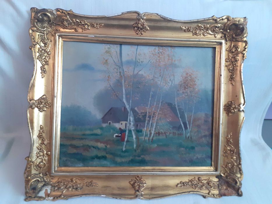 tablou vechi pictura pe panza 60/51 cm datat 1934