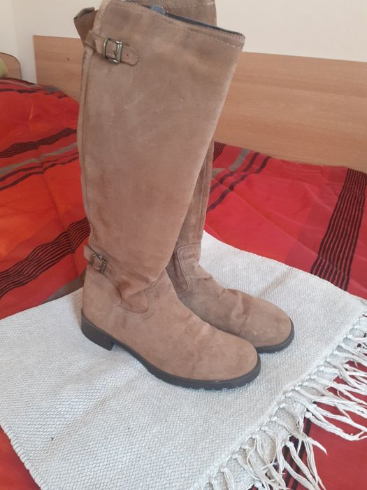 Cizme dama piele intoarsa bej