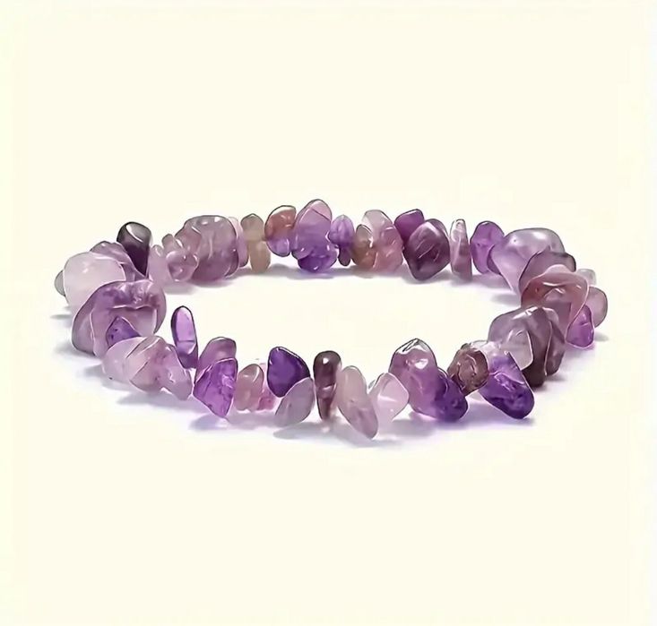 Комплект бижута естествен камък аметист - Колие с висулка и гривна