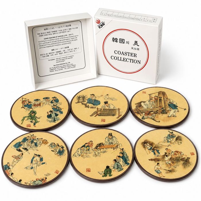 Корейские костеры 6 шт Danwon Kim Hong-do, традиционная живопись Чосон
