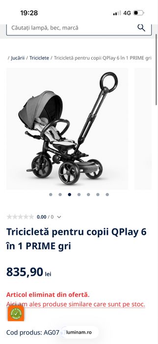 Vand Tricicletă pentru copii QPlay 6 în 1 PRIME gri