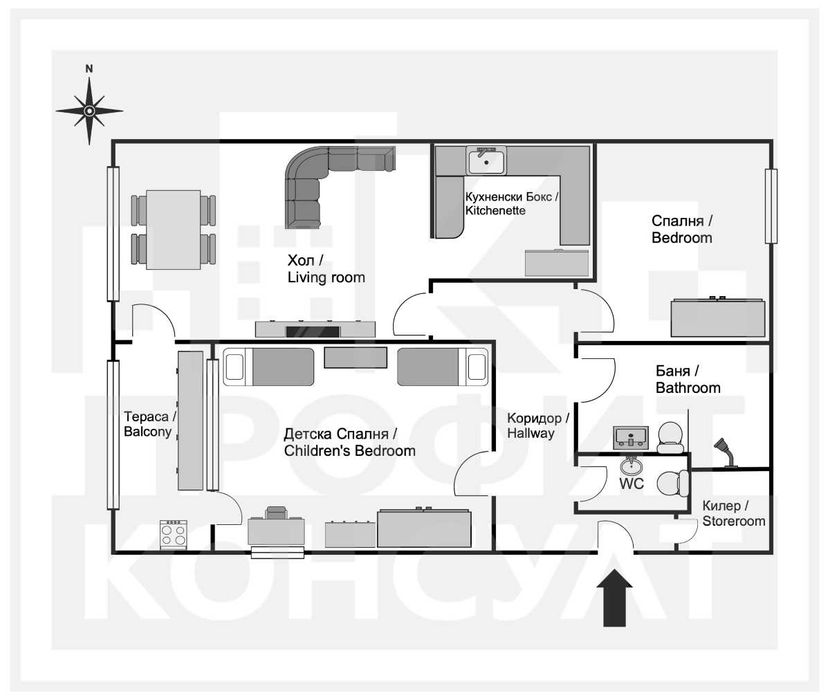 Двустаен, напълно обзаведен апартамент в кв. Зона Б