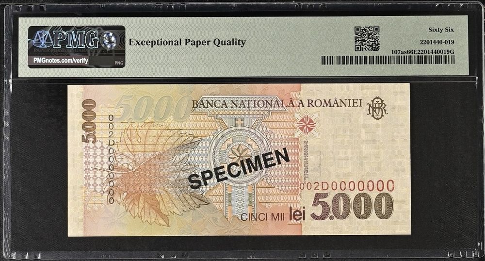 Bancnota gradata PMG 5000 lei 1998 SPECIMEN