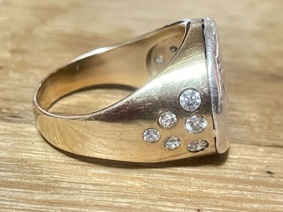 Inel aur 14 k cu diamante naturale 0,5 kt si moneda Grecia antica