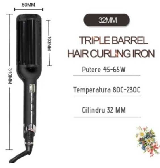 Ondulator de par profesional ceramic triplu valuri