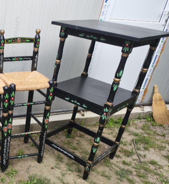 Set bar rustic: masă+ scaun lemn pictate manual