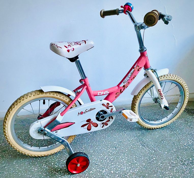Bicicletă copii fetițe 16 inci 4-6 ani cu roți ajutătoare