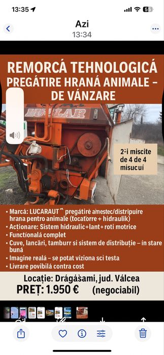 Vand ca fier vechi remorca tehnologica pregatit hrana pentru animale