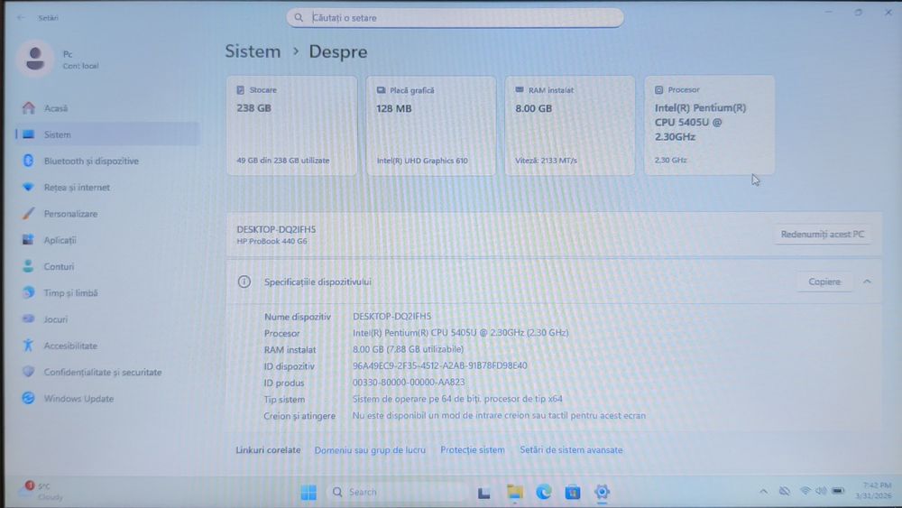 Laptop HP Probook 440 G6 14" Pentium 5405U/8GB/SSD256 !