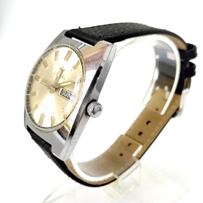 VINTAGE JOVIAL DE LUXE DAY-DATE 21 j. Мъжки механичен часовник с ръчно навиване, работещ, с нова кожена каишка.