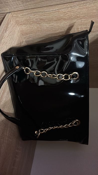 Geanta Harrods negru lac Originală NOUA