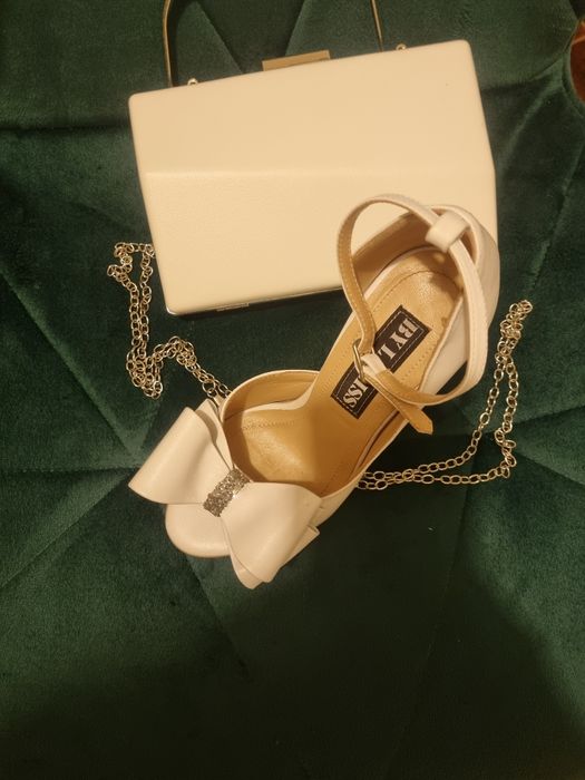 Pantofi mireasa si plic din piele naturala