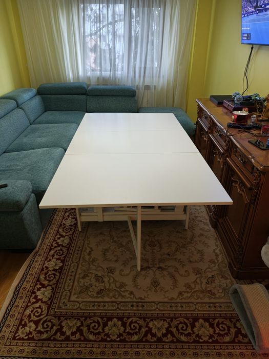 Set masă extensibilă albă plus 6 scaune