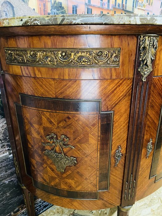 Comoda Vintage Bronz Marmura Intarsi Lemn Masiv Servanta Mobila Antic