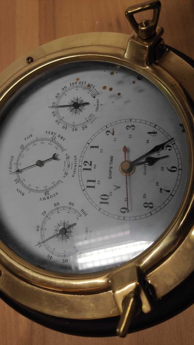Stație Meteo Nautică Vintage (Barometru, Termometru, Higrometru, Ceas)