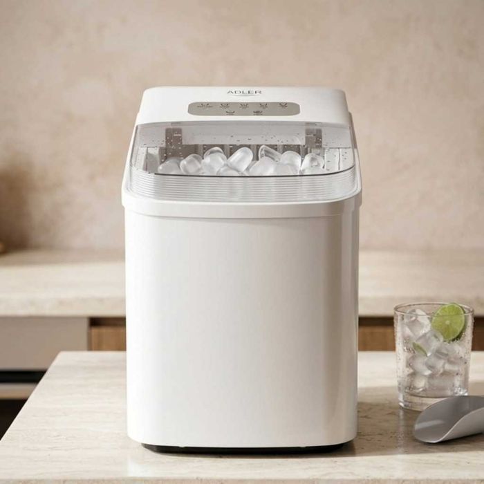 Ледогенератор Adler AD-8800, 105W, 12кг/24ч, 1.4L резервоар, Тъч панел, R600a агент, 2 размера на ледчета, Бял