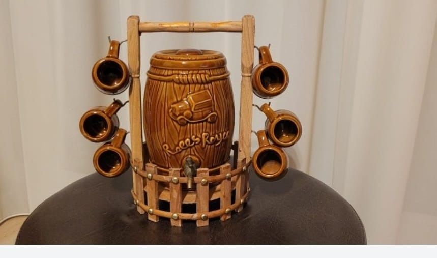 Set rustic butoiaș cu 6 pahare pentru băutură, nou!