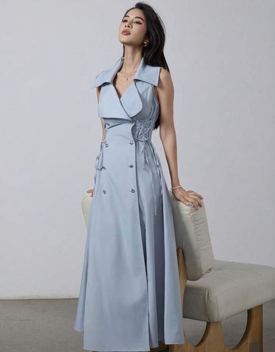 Rochie bumbac, S, reglabila la xs sau M, bleu