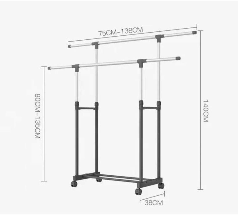 Вешалка гардероб на колесах напольная металлическая для одежды +достав