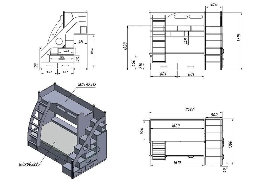 Двуетажно легло с гардероб чисто ново
