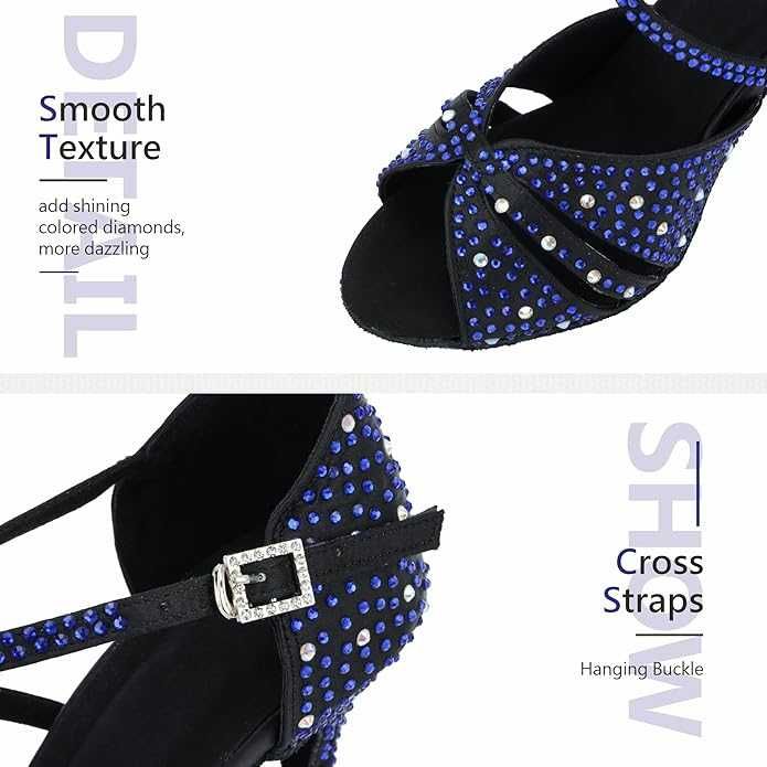 Обувки за салса, бачата, кизомба, танго, 38 номер, сини кристали