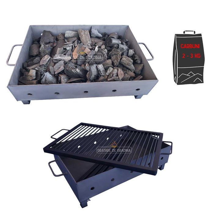 Grătar metalic curte / camping 60x35 cm – rezistent, tablă 1.5 mm