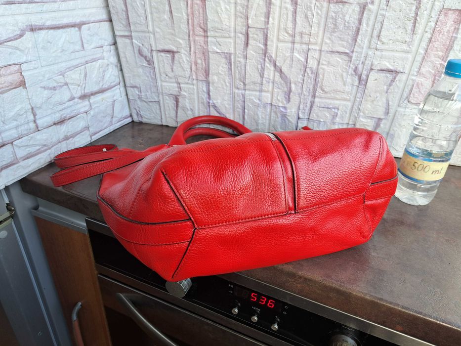 дамска чанта Pierre Cardin,голяма червена-естествена кожа