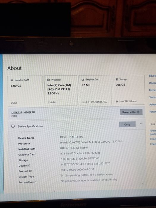 Laptop Lenovo G580 i5-2410M , 8gb ram , HDD 320 gb , Windows 10 activat